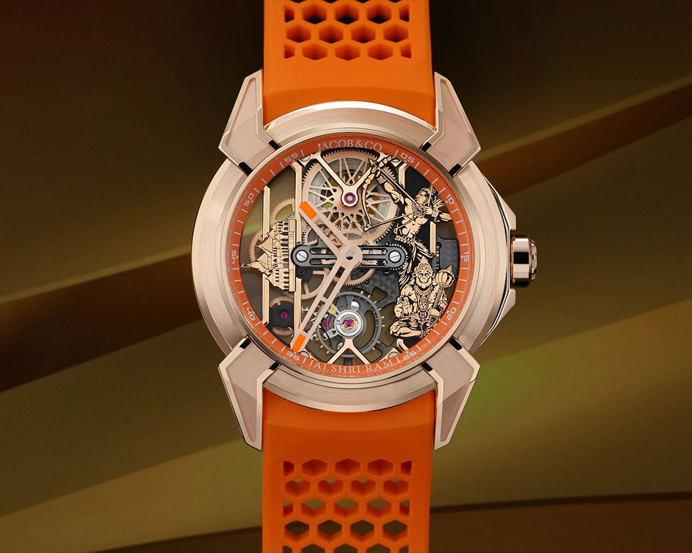 Luxury Skeleton Dial Automatic Watch with Orange Silicone Strap – Rose Gold Finish