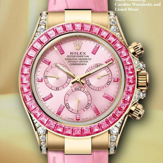 Luxury Pink Chronograph Watch with Diamond Bezel & Silicone Strap